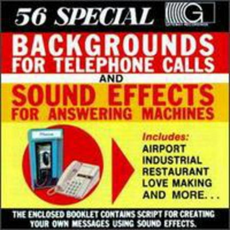 Full title: Backgrounds For Telephone Calls And Sound Effects For Answering Machines. Contains 56 tracks. Includes a script for creating your own messages using sound effects.