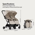 thumbnail image 5 of Mompush Lithe Double Stroller with Two Large Individual Side by Side Recline Seat, Khaki, 24.5LB, Unisex, 5 of 9