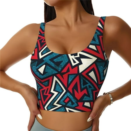 Jgfou Geometric Elements Print Womens Sports Bra - Padded Workout Sports Bras Crop Tank Top