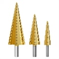 thumbnail image 1 of Juego de brocas escalonadas, 3 brocas de titanio, métricas de 4 mm a 32 mm, brocas cónicas HSS6542 para metal, madera y PVC., 1 of 4