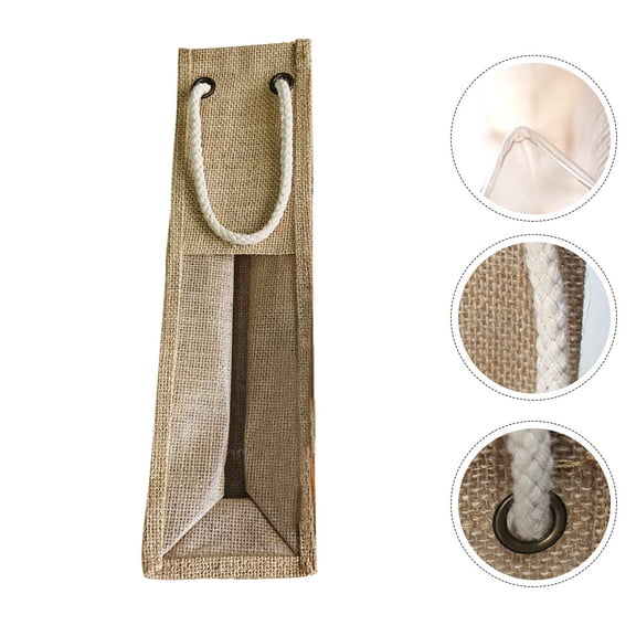 OUNONA Portable Wine Bottle Gift Bag Made of Linen for Storage Use Khaki Color Can Hold Two Bottles