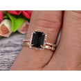 thumbnail image 4 of Milgrain Art Deco 2.25 Carat 7x5mm Emerald Cut Black Diamond Moissanite Wedding Set Engagement Ring Anniversary 10k Rose Gold Claw Prongs Eternity Matching Band, 4 of 5