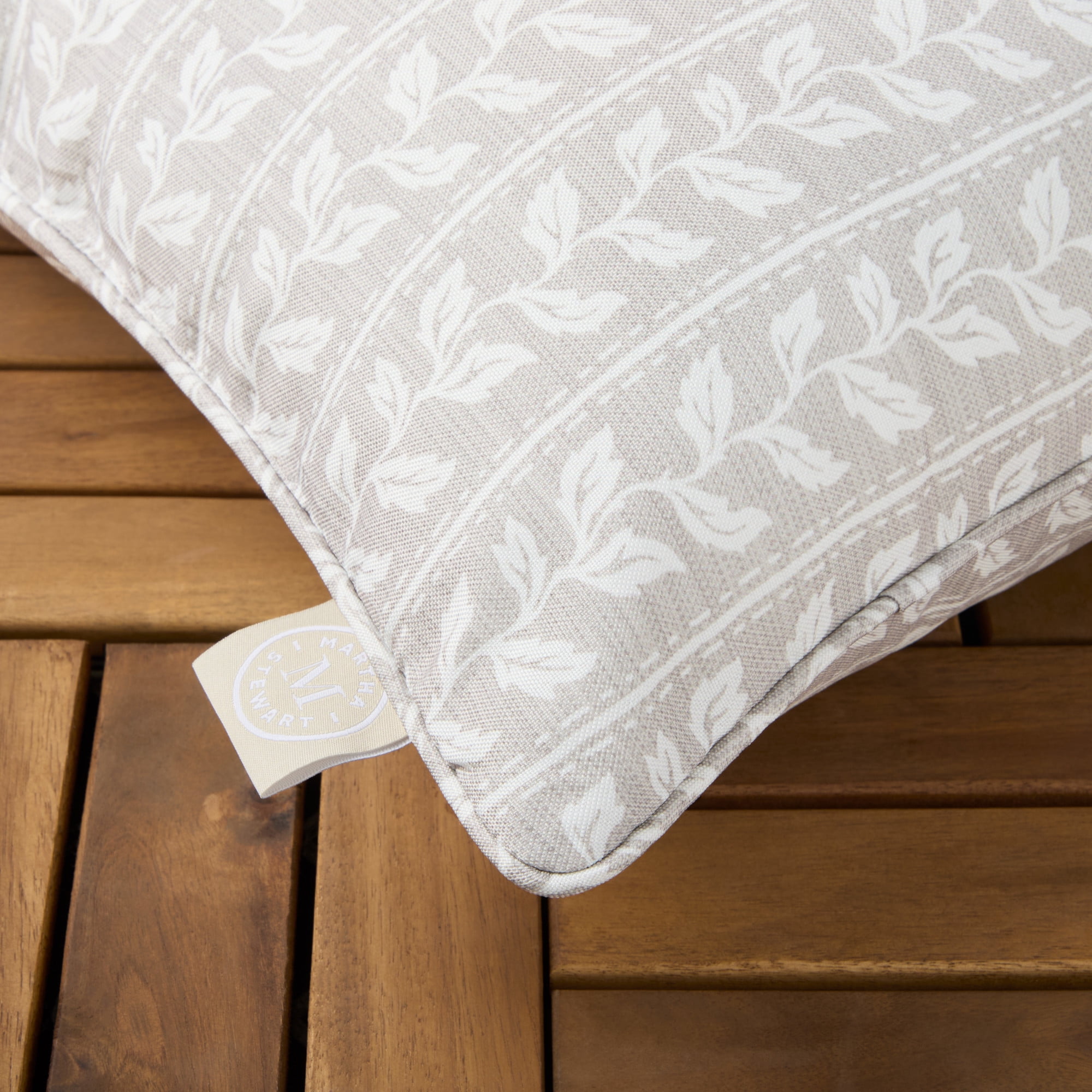 MARTHA STEWART Vineyard Vines Indoor Outdoor Decorative Pillow 2-Pack Set, UV Fade Resistant, Water Repellent, Printed Garden Design, Warm Grey, 18"x18"