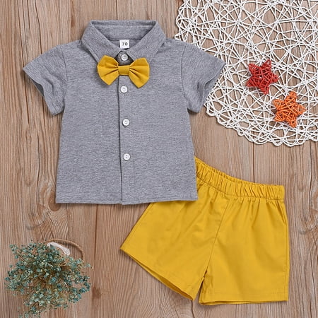 

Hunpta Baby Boy Clothes OutfitsCottonSolid Color Bow TieCasual2PC Set