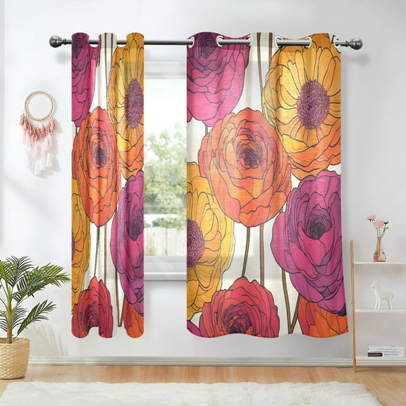 Yayeee Window Curtains Light Filtering 63"x42" Grommet Panel Pair Home Living Room Decor, Purple Hand Drawn Floral