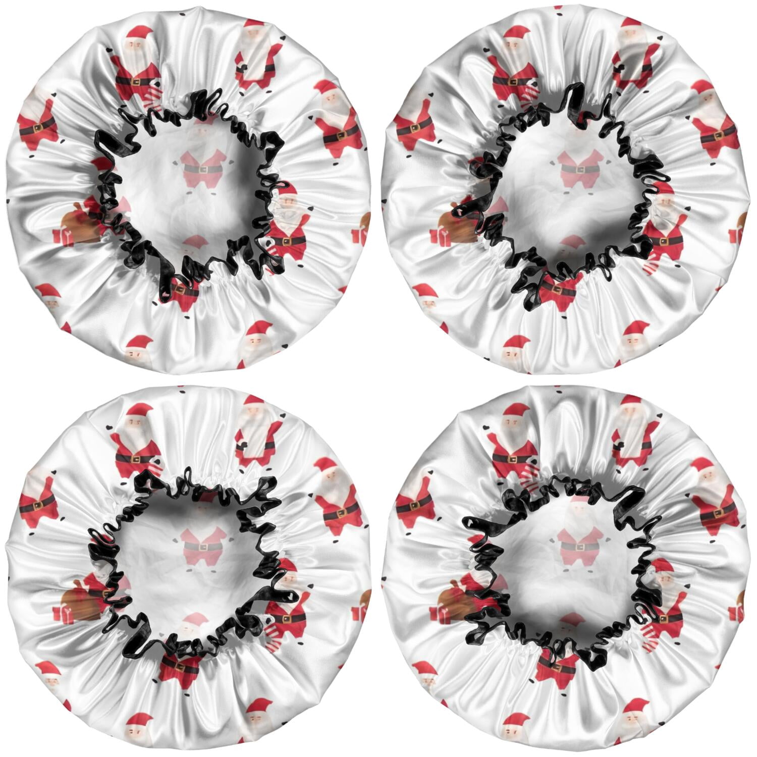 Shower Caps,White Christmas Santa Pattern Waterproof Shower Cap for Women 4 Pieces,Double Reusable Hair Cover for Shower PEVA Elastic Stretch Hem
