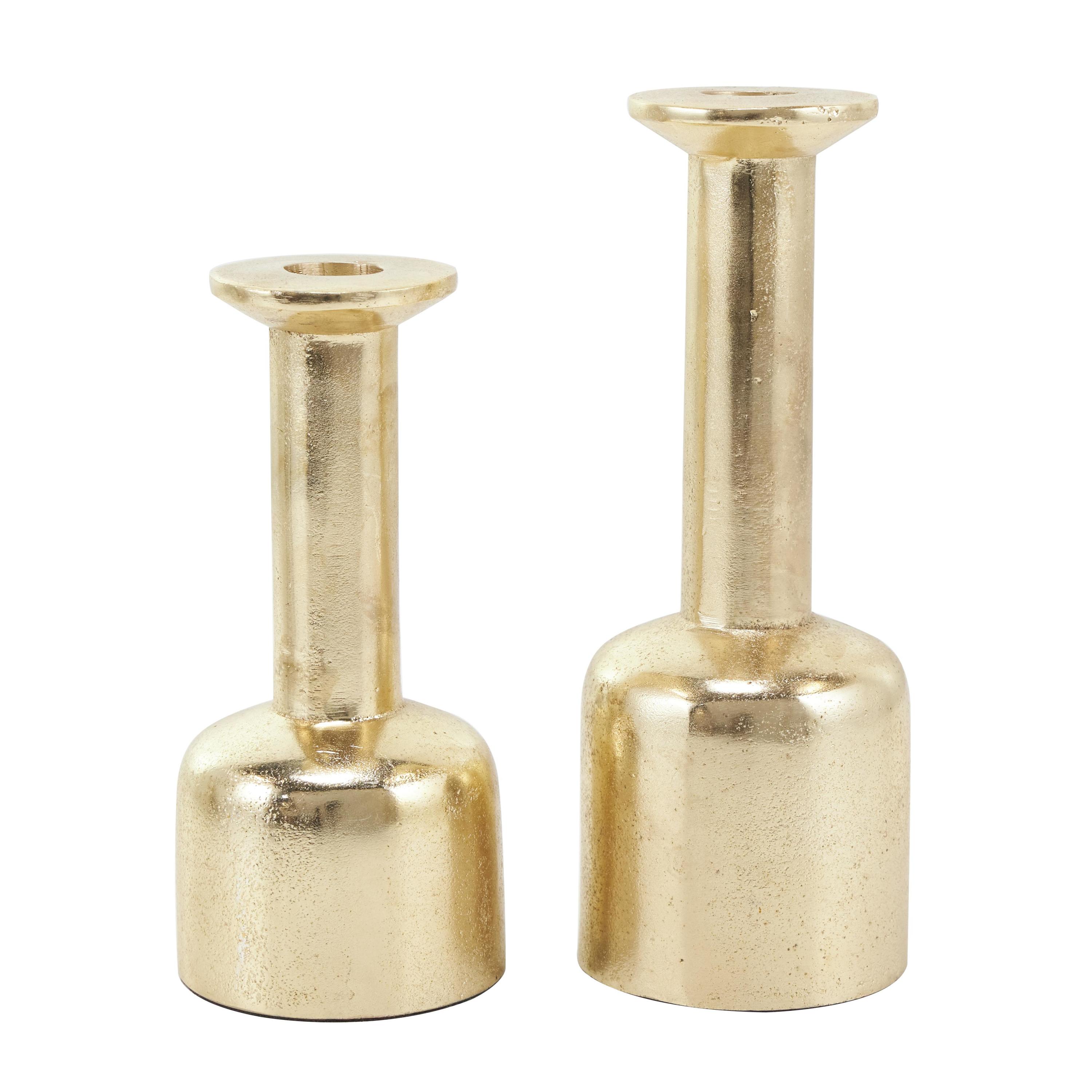 DecMode 2 Candle Gold Aluminum Metal Candle Holder with Rounded Bases, Set of 2