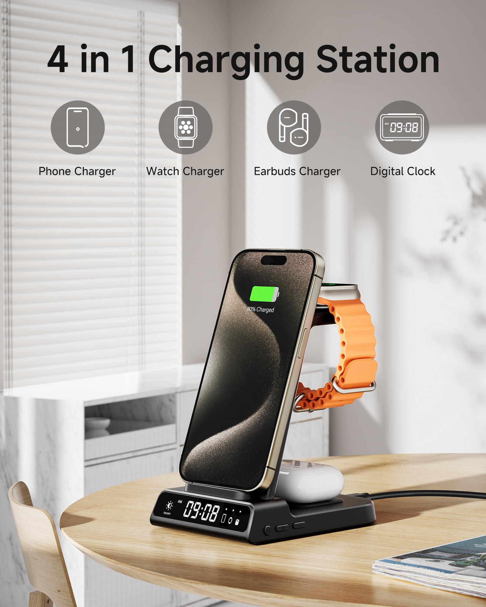 Wireless Charger for iPhone 17/Air/16/14/13/12/11 Series, 3 in 1 Wireless Charging Station for Apple Watch 11/10/9/8/7/6/5/4, for Apple Watch Ultra 3/2, for Apple Watch SE 3/2, for AirPods Pro 3/2