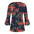thumbnail image 5 of Pompotops Tunique Décontractée à Manches 3/4 Imprimée Florale Col en V pour Femmes Chemises Basiques d'Été Blouse Plissée Liquidation, 5 of 5