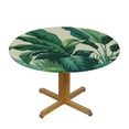 thumbnail image 3 of GOSMITH Tropical Leaves Outdoor Fitted Round Tablecloth White, 3 of 7