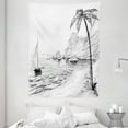 thumbnail image 1 of Black and White Tapestry, Sea Coast Beach with Palm Tree Boat and Hills Exotic Holiday Vacation, Wall Hanging for Bedroom Living Room Dorm Decor, 60W X 80L Inches, Black White, by Ambesonne, 1 of 2