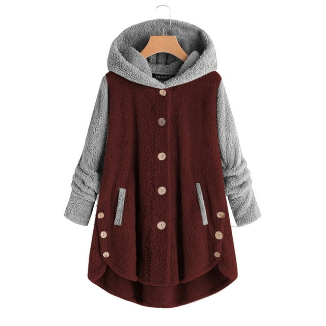 Ensembles de Pyjama jusqu'à 50% de Réduction! zanvins Tops Winter Femmes Adulte Peluche Couleur Unie à Capuche Bouton Manches Longues Col Rond Fendu Pyjama Confortable