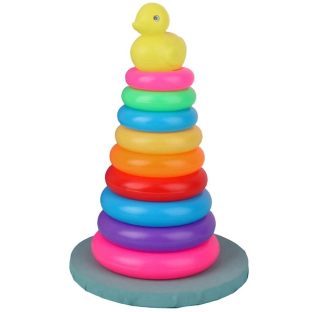 EASTIN Baby Toy Duck Stacking Ring Toy Kids Toss Stacking Up Early Learning Toy with 9 Colorful Rings and 1 Duck