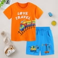 thumbnail image 2 of Toddler Summer Clothes for Boys 2T 3T 4T 5T Kids Short Sleeve T-shirt Elastic Shorts Set Cartoon Print 2Pcs Toddler Boy Outfits ,Orange, 2 of 6