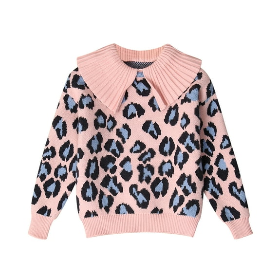 Richie House Kids Girls Winter Pullover Knitted Sweater Lapel Collar Thick Warm Coat RHK3002-A-8/9