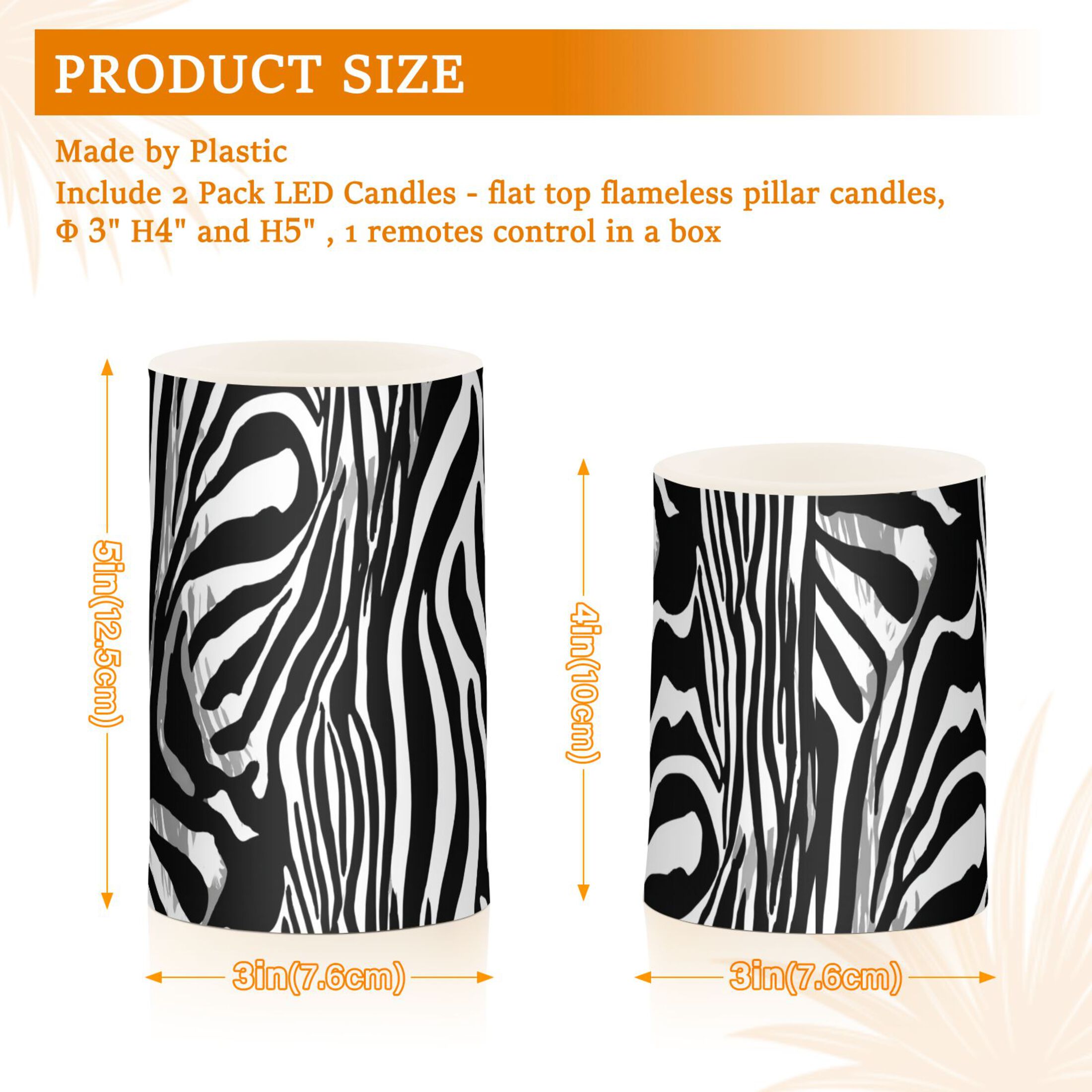 Zebra Print Flickering Flameless Candles Battery Operated with Remote Timer LED Pillar Candles Set of 2