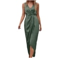 thumbnail image 2 of Xdegoge Wedding Guest Dresses for Women Ruched Draped Asymmetrical Sleeveless Deep V-Neck Cocktail Dress Tulip Hem Elegant Dresses Satin Formal Party, 2 of 6