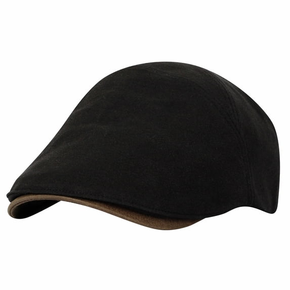 WITHMOONS Newsboy Hat Faux Leather Brim Adjustable Flat Cap SL31274 (Black)