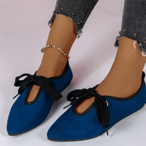 Hoshose Womens Plus-size Flat Casual Pointed Toe Shoes Lace Up Bow-tied Beanie Shoes Spring&Summer&fFall