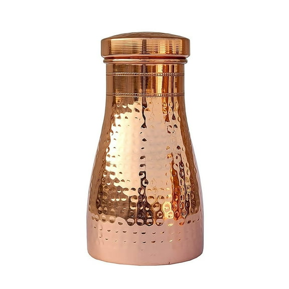 100% Pure Copper Water Bedroom Bottle with Hammered Design - 1 Liter Bedside Carafe with Inbuilt Copper Glass