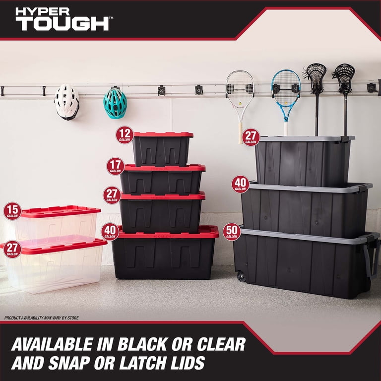 Hyper Tough 17 Gallon Medium Storage Bin with Snap Lid, Black and