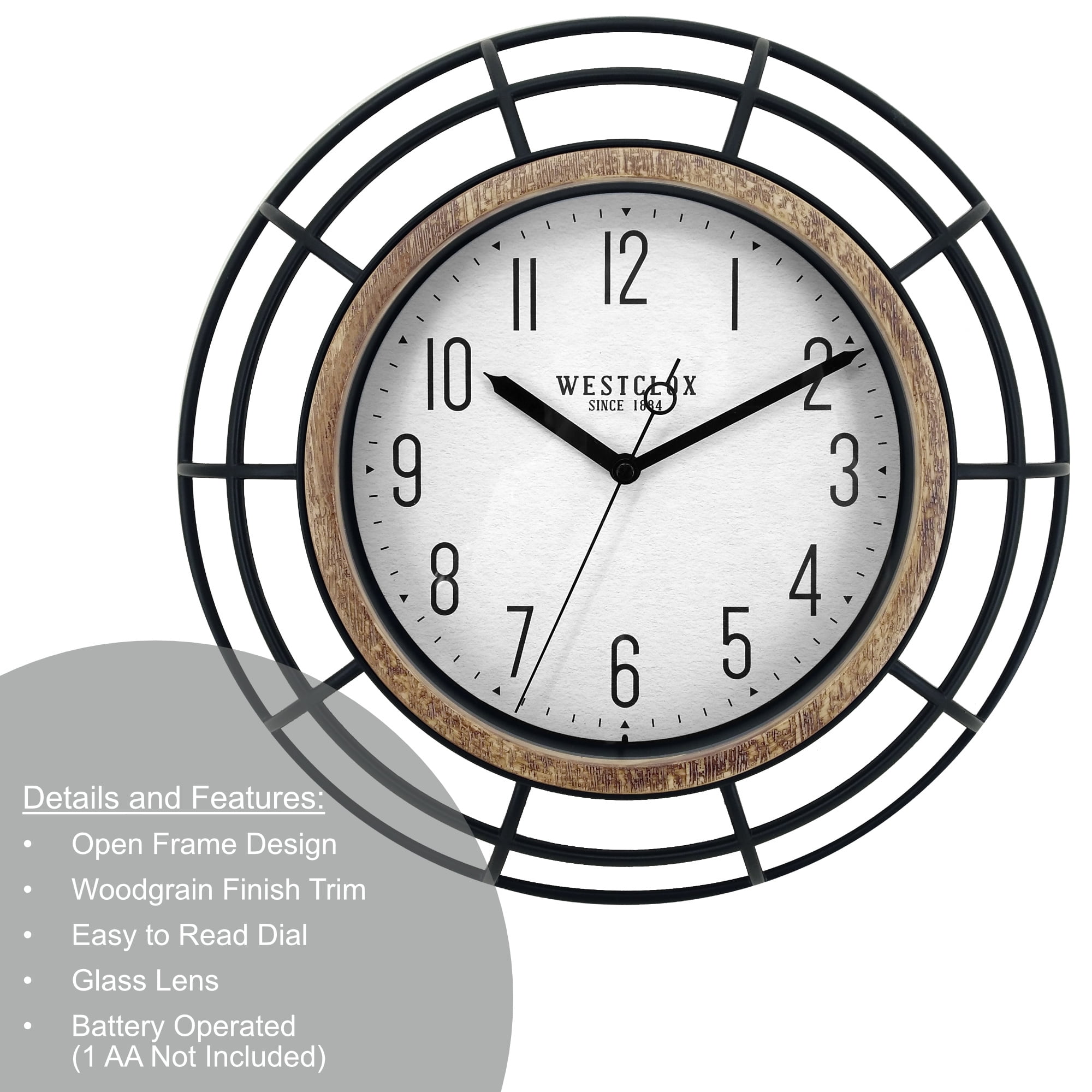 Mainstays 12" Quartz Modern, Industrial Indoor Wall Clock