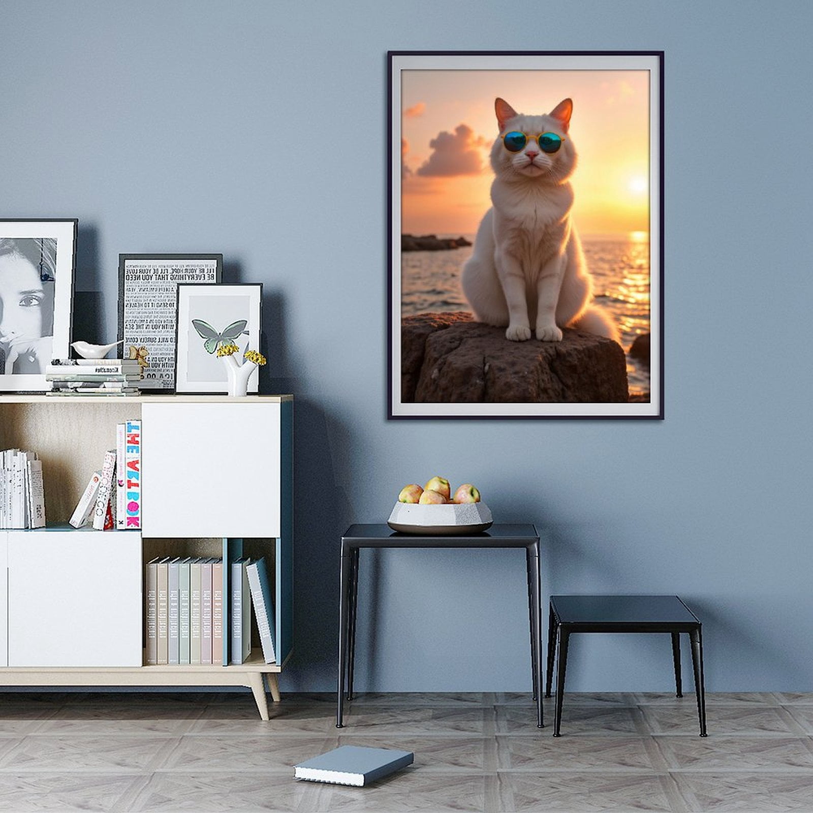Diamond Art Kit for Adults, Cat Sunglasses Sunset Ocean Rock Diamond Painting for Adults Beginners, DIY Diamond Art Painting Kits, 5D Diamond Painting Crafts for Home Decor 12x16 Frameless