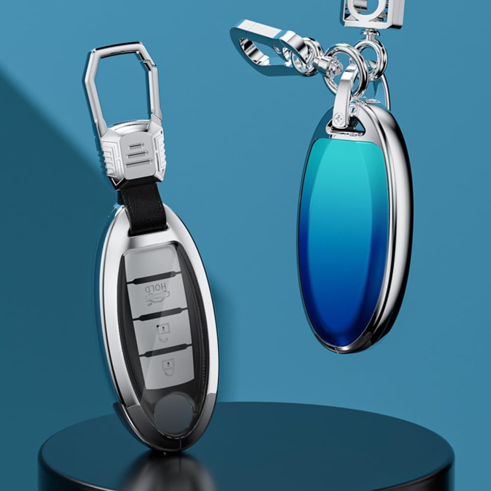 Zinc Alloy Gradient Glass Back Cover Key Fob Case Holder Shell Compatible for Nissan Altima Armada Maxima Murano Pathfinder Rogue Infiniti JX35 Q50 Q60 QX56 QX60 QX80