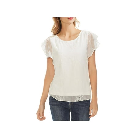 Vince Camuto Womens Eyelet Embroidered Pullover Top