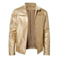 thumbnail image 4 of Mens Leather Motorcycle Jacket Stand Collar Punk Style Outerwear Coat Casual Riding Protective Gear Gold Size S, 4 of 4