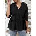thumbnail image 4 of Blusa de media manga para mujer, cuello alto, cuello en V, camisa holgada de corte A, 4 of 8