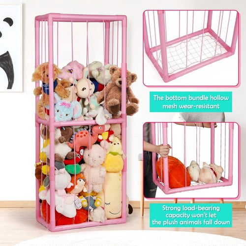 Colourtree Biege Hanging Stuffed Animal Storage Net, Zoo-Themed Toy Organizer Holder with Elastic Band, Saves Space in Playroom, Bedroom, Nursery (1 Tier)