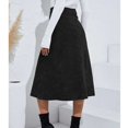 thumbnail image 4 of Falda larga de pana ceñida cintura alta delgada una línea de longitud media botón frontal falda con dobladillo dividido para otoño invierno negro L, 4 of 8