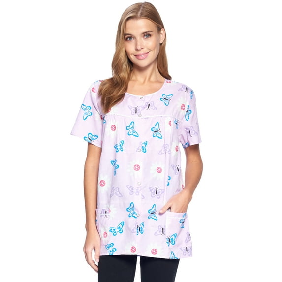 Casual Nights Women's Snap Front Smock Cobbler Woven Scrub Apron Top with Pockets