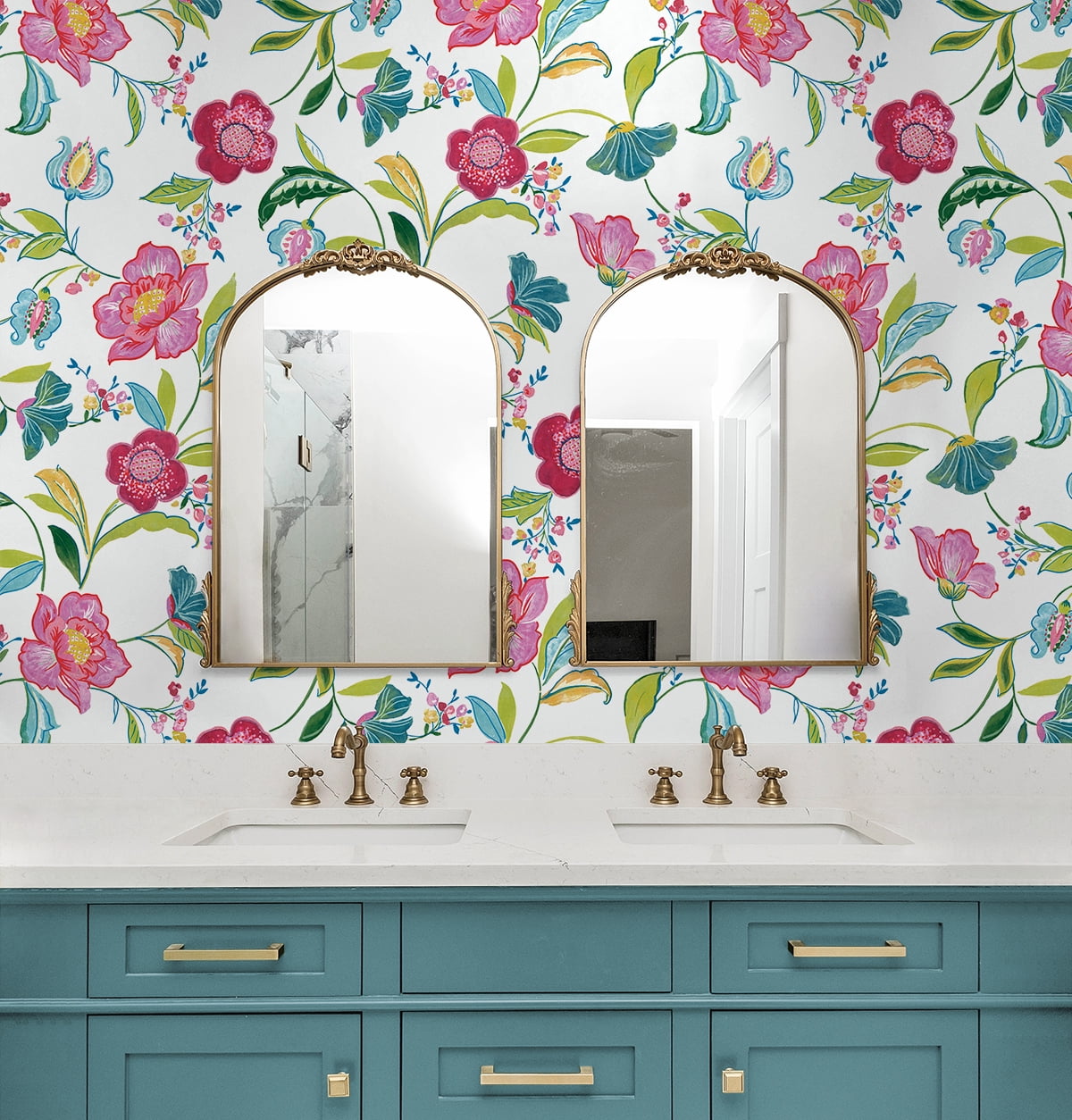 NextWall Magenta & Off-White Painterly Floral Peel and Stick Wallpaper