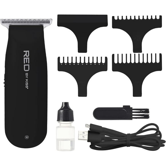 Red by Kiss (CT08) Cordless Mini Trimmer, Long Lasting Hair Cutting Kit, USB-C Rechargeable Haircut Beard Trimming Clippers for Men Women Kids, Portable Grooming Kit (Black)