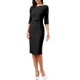 thumbnail image 4 of INSPIRE CHIC Work Dresses for Women 3/4 Sleeve Boat Neck Elegant Belted Formal Midi Dress XL Black, 4 of 5
