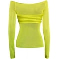 thumbnail image 2 of Chemise à Manches Longues pour Femmes Crop Top Basique Mode 2024 Couche de Base Extensible Ajustée Y2K Tops T-Shirt en Maille Transparente (Vert, S), 2 of 5