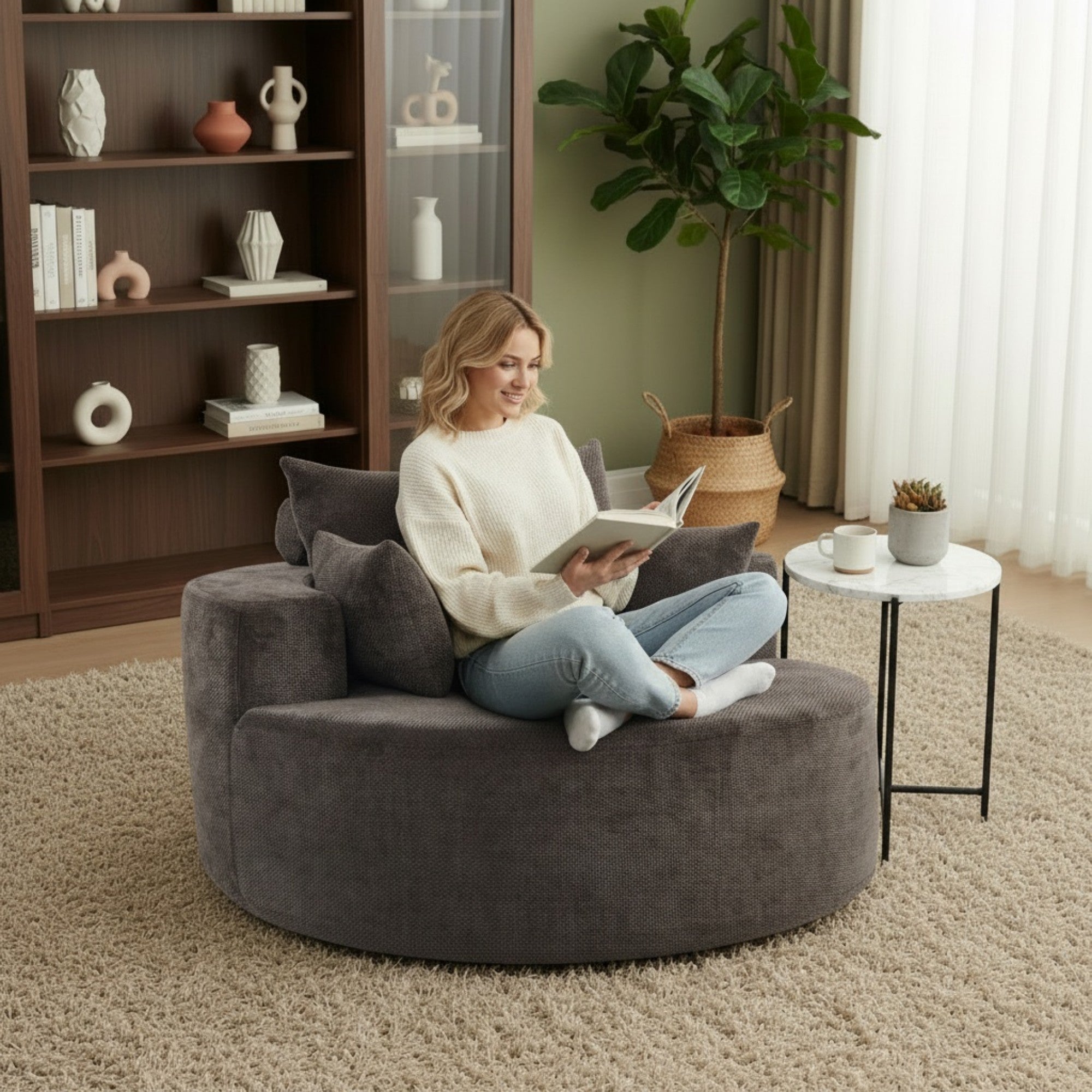Sailvan 55" Modern Chenille Single Seater Lounge Chair, Modular Cloud Sofa with Enveloping Pillows, No Assembly Lazy Chair for Living Room Grey