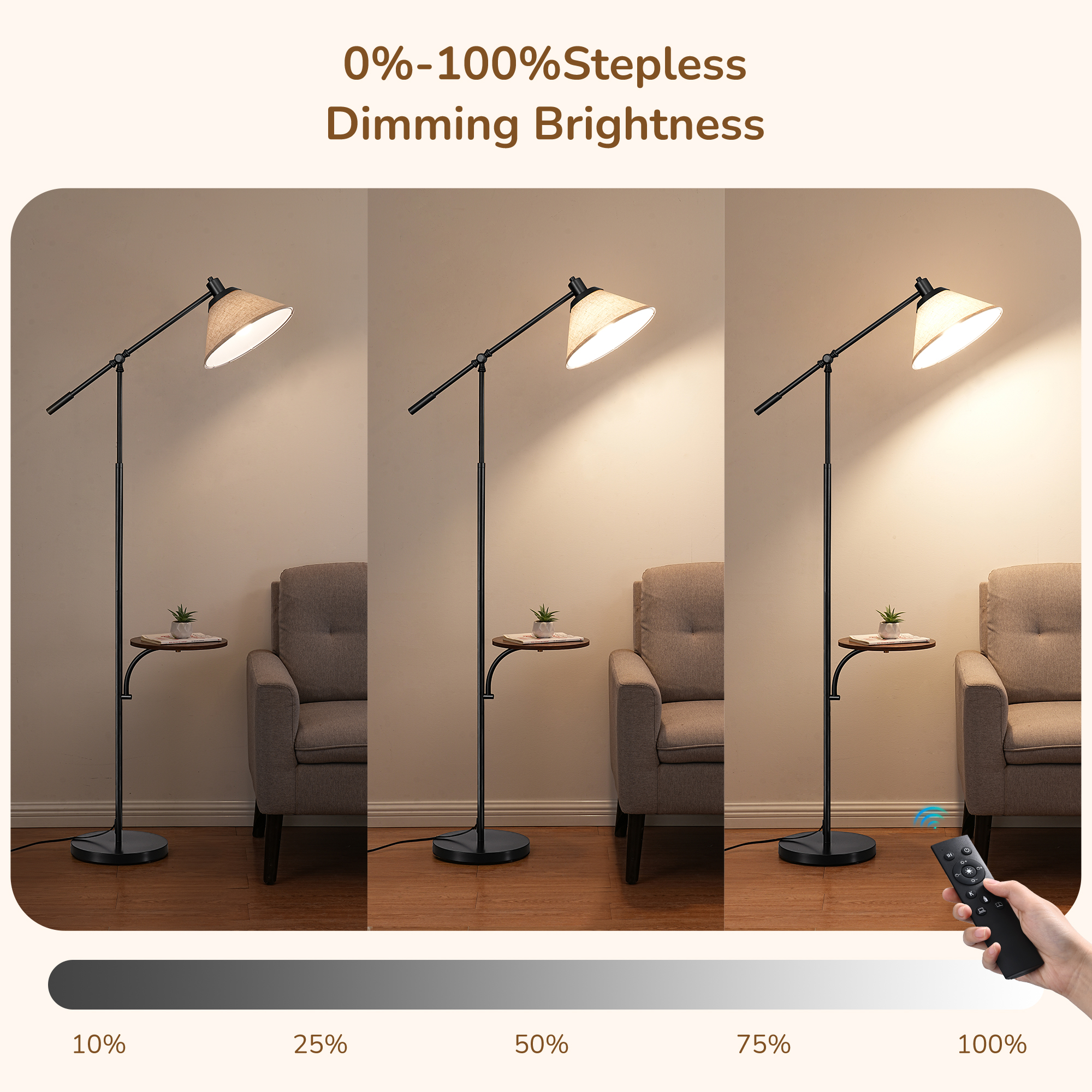 EDISHINE 68in Floor Lamp with Table for Living Room, Height Adjustable, 5CCT, Dimmable, Remote Contronl, Black, LED Light Bulb Included