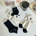 thumbnail image 4 of Calcetines cortos para mujer, calcetines japoneses en blanco y negro con pequeña fragancia, calcetines blancos bordados, calcetines estilo universitario para mujer, 4 of 6