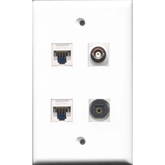 RiteAV - 1 Port Toslink and 1 Port BNC 2 Port Cat5e Ethernet White Wall Plate
