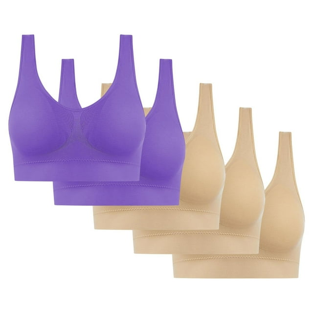 5PC Women's High Impact Sports Bra - Seamless Wireless Support | Comfortable Workout Bralette with Pad Insert Slots