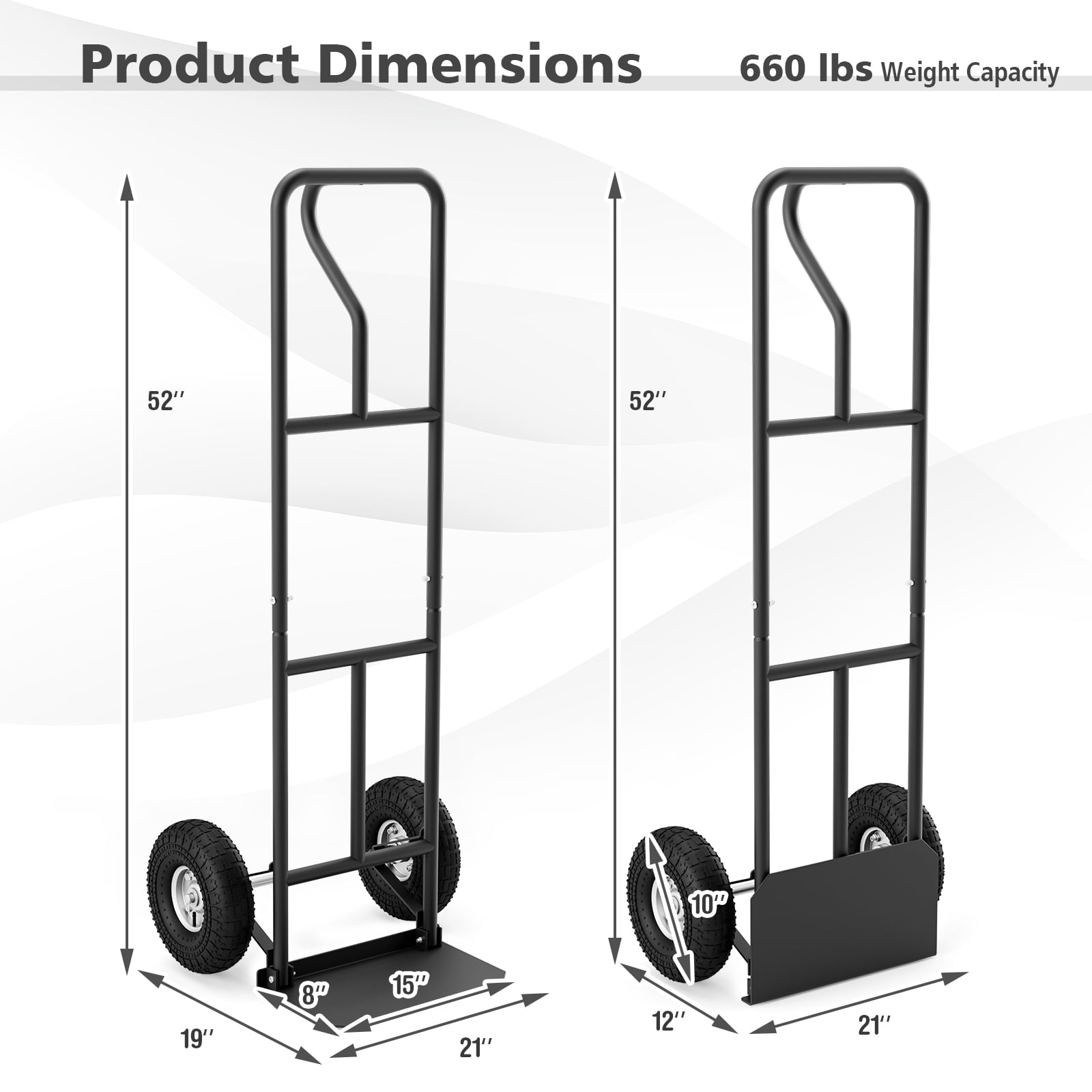 Costway Heavy Duty Hand Truck 660lbs Capacity Trolley Cart with  Foldable Nose Plate Black