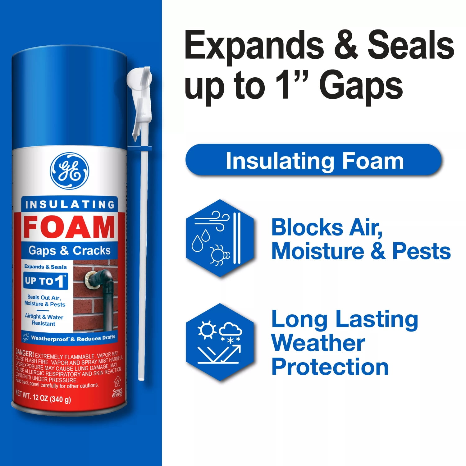 (12 pack) GE Gaps & Cracks Insulating Foam, Pack of 1, Yellow 12 oz Can