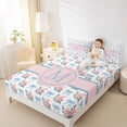 thumbnail image 4 of jejeloiu Letter M Monogrammed Full Size Sheets,Cartoon Bow Tie Bed Sheets,Pink Cute Flowers Sheet Sets For Girls,Microfiber Room Decorative,4 Pieces, 4 of 7