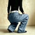thumbnail image 5 of Smsaxvxz Womens Baggy Fashion Dress Pants Lightweight Pleated Wide Leg Pants Casual Loose Trousers Blue M, 5 of 8