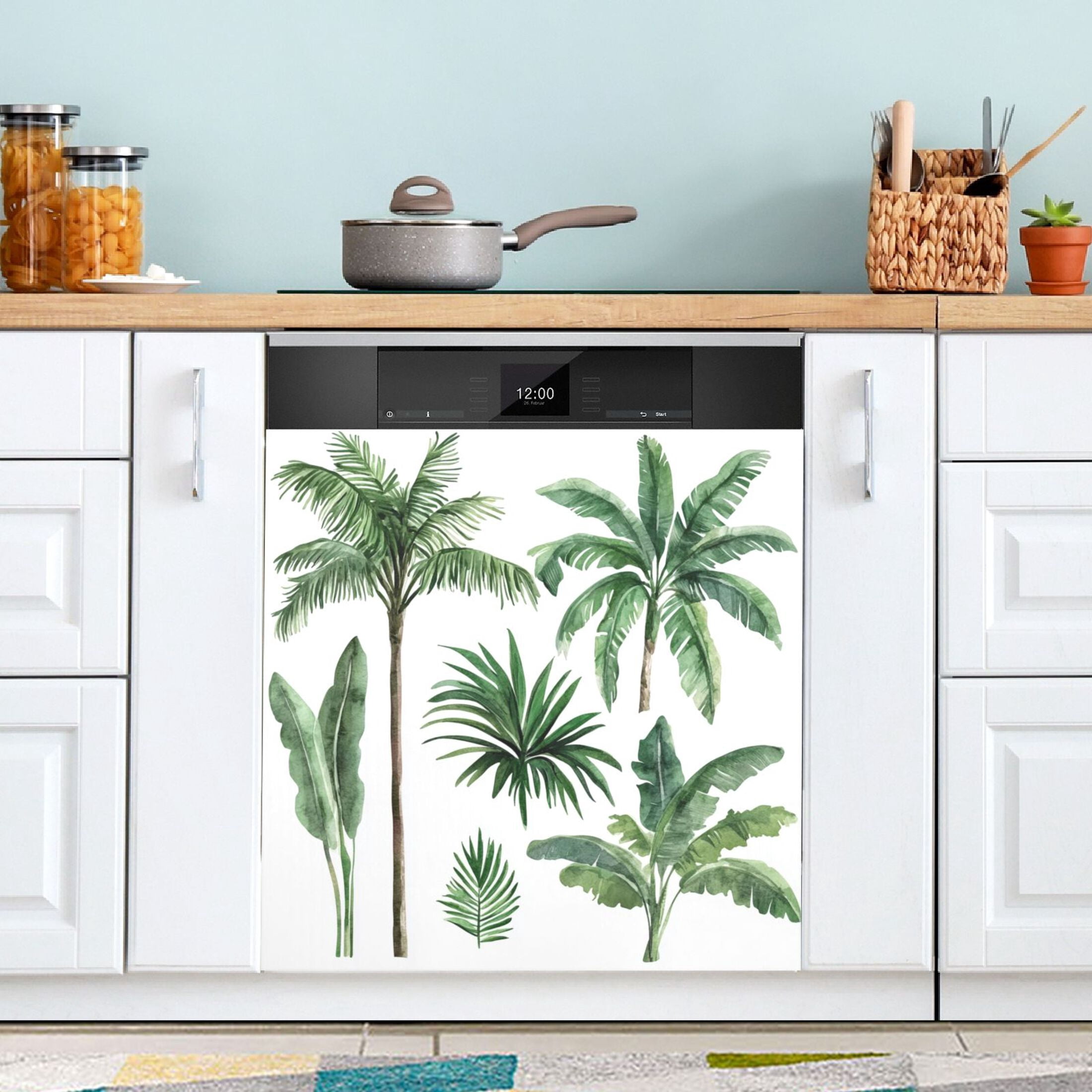 Dishwasher Magnetic Sticker 23x26 Inch Refrigerator Magnetic Sticker Washing Machine Magnetic Sticker Kitchen Panel Magnetic Sticker Home Decor Green Palm Trees