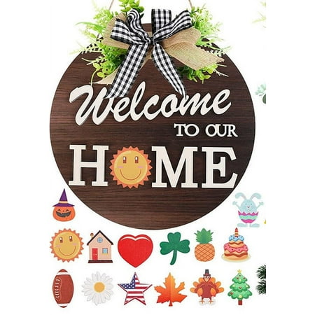 

Fankiway Artificial Flowers Interchangeable Welcome Sign Front Door Decoration Wood Wreaths Hanging Outdoor Farmhouse For Spring Summer Fall All Seasons Holiday Halloween Christmas.