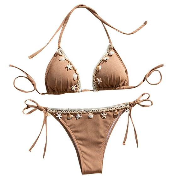 Staron Women's Bikini Swimsuit High Waist Triangle Top Two Piece Bathing Suit Beach Vacation Pool Party, Khaki M